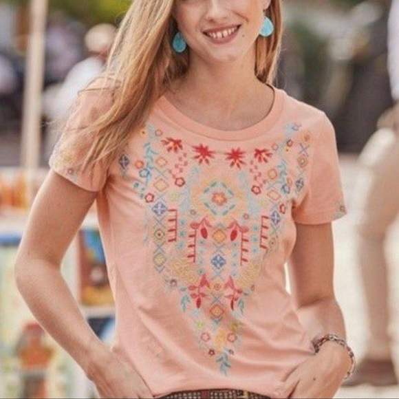 Sundance Tops Sundance Driftwood Embroidered Tee T Shirt Size